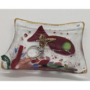 Hand made Fused Art Glass Soap Fish Dish / Sea Water Nautical Motif